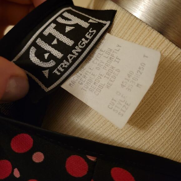 Y2K Polka Dot Stretch Knit Dress Deep V-Neck City Triangles Medium Tie Waist - Picture 8 of 8